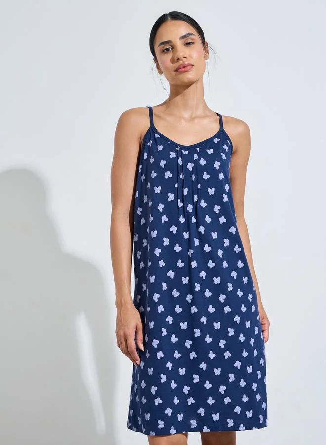 Styli Pack Of 2 - Butterfly Heart Print And Solid Pintuck Detail Slip Dress