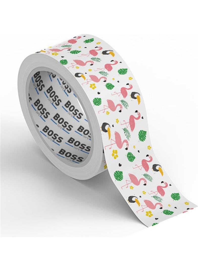 Boss Tape - Decorative Packaging Packing Flamingo Patterned Printed Box Tape Width: 45mm Length: 25meters - Image 1
