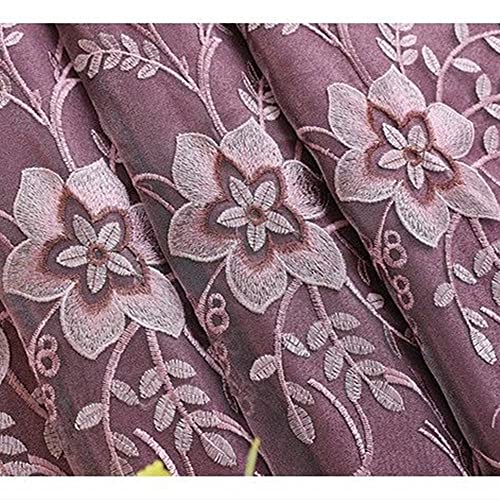 Amidoudou 1 Pair European Double Layer Curtains for Living Room Bedroom Luxury Flower Embroidered Curtains with Valance Purple54x96 Inch - Image 3