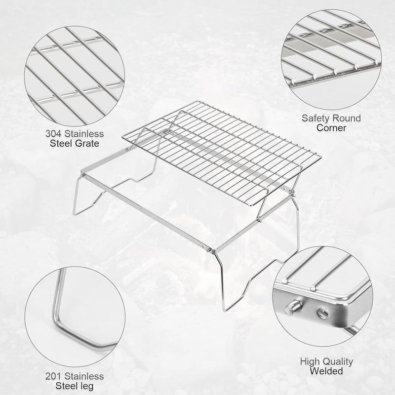 ZORMY 17" Large Folding Campfire Grill, 304 Stainless Steel Firepit Grill Grate, Heavy Duty Portable Camping Grill with Carrying Bag, Gas BBQ Grill Grate for Backpacking, Hiking, Picnics (Double) - Image 3