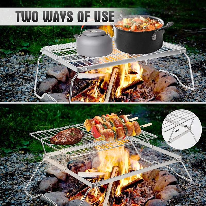 ZORMY 17" Large Folding Campfire Grill, 304 Stainless Steel Firepit Grill Grate, Heavy Duty Portable Camping Grill with Carrying Bag, Gas BBQ Grill Grate for Backpacking, Hiking, Picnics (Double) - Image 5