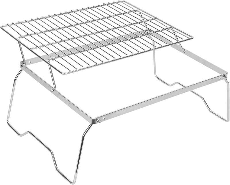 ZORMY 17" Large Folding Campfire Grill, 304 Stainless Steel Firepit Grill Grate, Heavy Duty Portable Camping Grill with Carrying Bag, Gas BBQ Grill Grate for Backpacking, Hiking, Picnics (Double) - Image 1