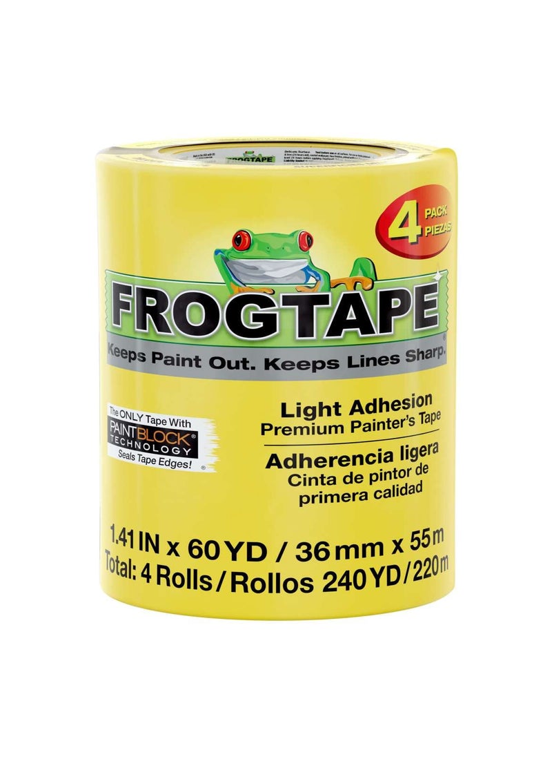 FrogTape FrogTape Delicate Surface Painter's Tape With PaintBlock, 1.41 Inch x 60 Yards, 4-Pack, Yellow (240662)  - Image 1