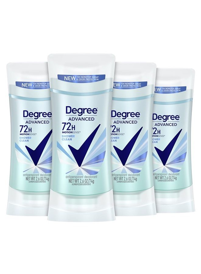Degree Advanced Antiperspirant Deodorant 72-Hour Sweat & Odor Protection Shower Clean Antiperspirant for Women with MotionSense Technology 2.6 oz, Pack of 4 - Image 1
