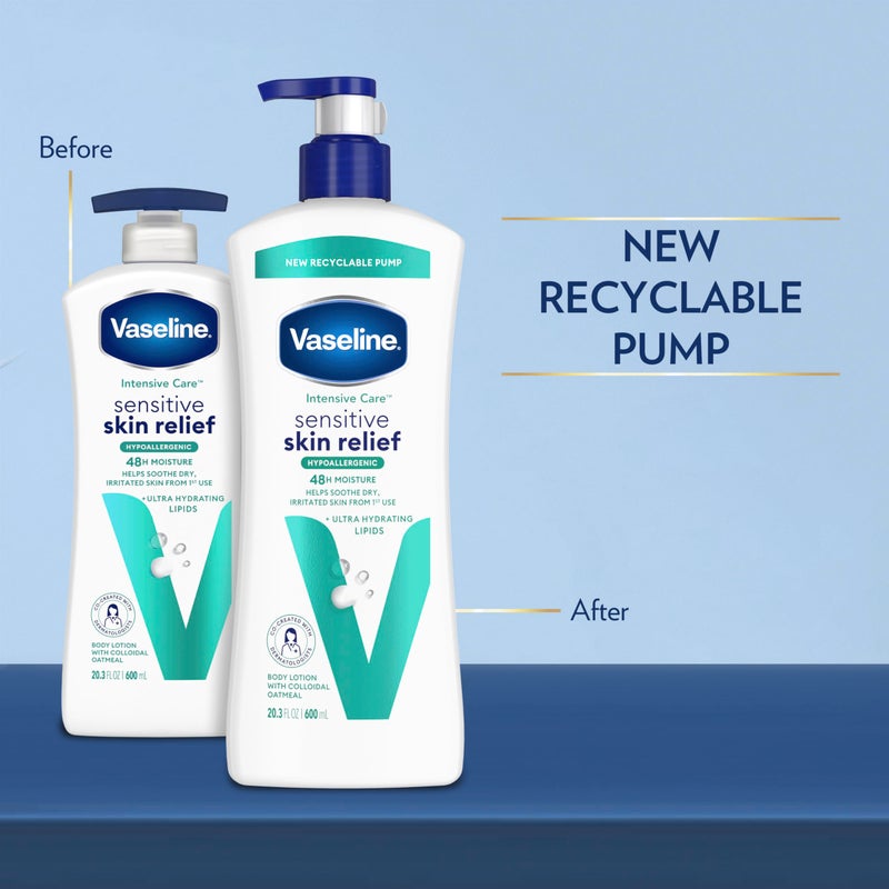 Vaseline لوشن الجسم فازلين للعناية المكثفة 4 عبوات لتخفيف البشرة الحساسة للبشرة الجافة مع دقيق الشوفان الغروي والدهون المرطبة الفائقة 20.3 أونصة - Image 3