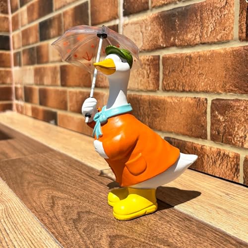 Etlemonde Goose Statue for Holding Umbrella Porch Goose Home Decor Cute Resin Decoration Room Garden Lawn Yard Hand Painted Sculpture Decorative Gift for Kids and Women(Orange) - Image 4