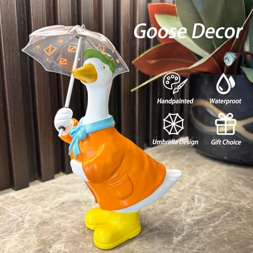 Etlemonde Goose Statue for Holding Umbrella Porch Goose Home Decor Cute Resin Decoration Room Garden Lawn Yard Hand Painted Sculpture Decorative Gift for Kids and Women(Orange) - Image 3
