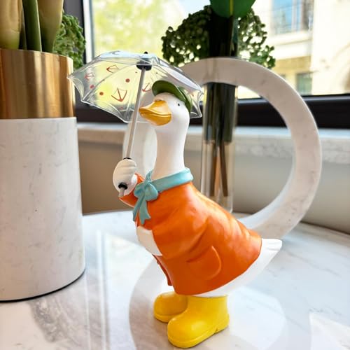 Etlemonde Goose Statue for Holding Umbrella Porch Goose Home Decor Cute Resin Decoration Room Garden Lawn Yard Hand Painted Sculpture Decorative Gift for Kids and Women(Orange) - Image 5