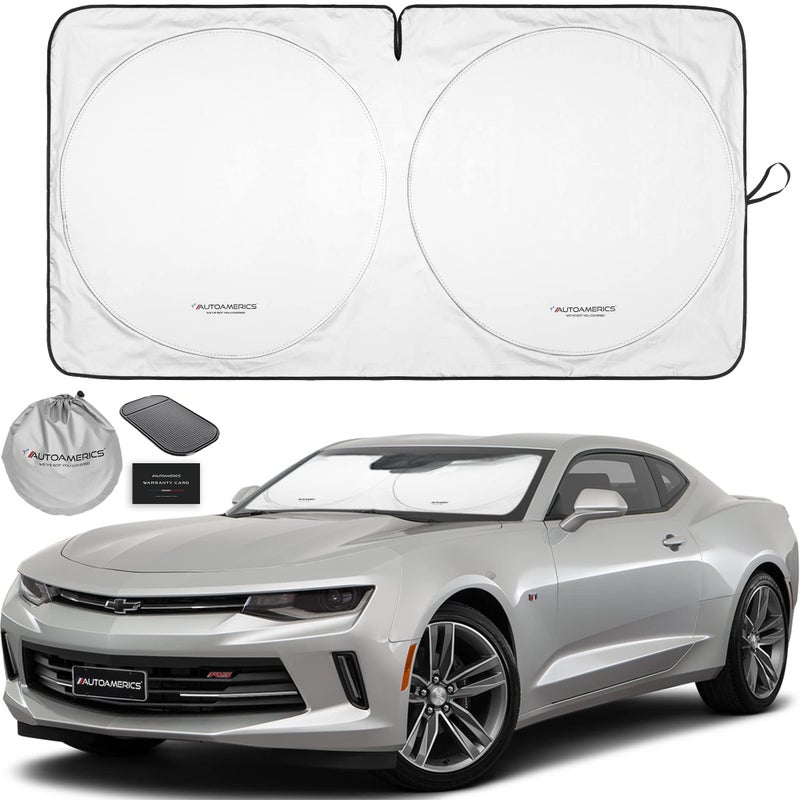 Autoamerics 1-Piece Windshield Sun Shade Foldable Car Front Window Sunshade for Most Sports Cars SUV Truck - Best Heat Shield Reflector Cover - Blocks Max UV Rays & Keeps Your Vehicle Cool - Small Fit - Image 1