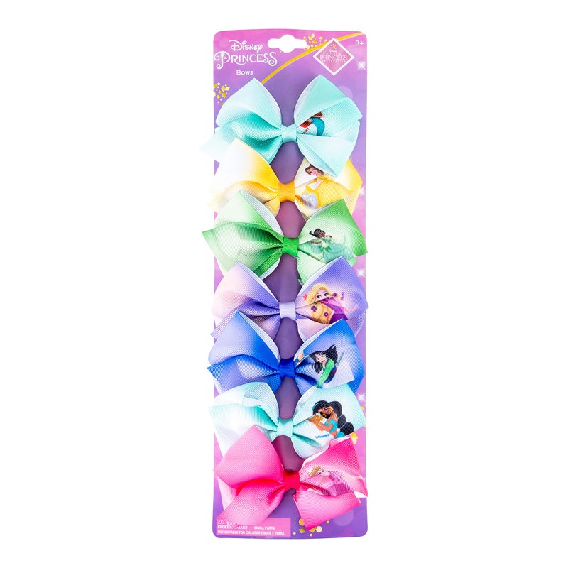 Luv Her Disney Princess - Girls Hair Accessories Gift Set - Kids Hair Bows - 7 Pcs 4 Inch Bundle - Different Princess on Each Clip - Alligator Clip Ages 3+ - Image 1