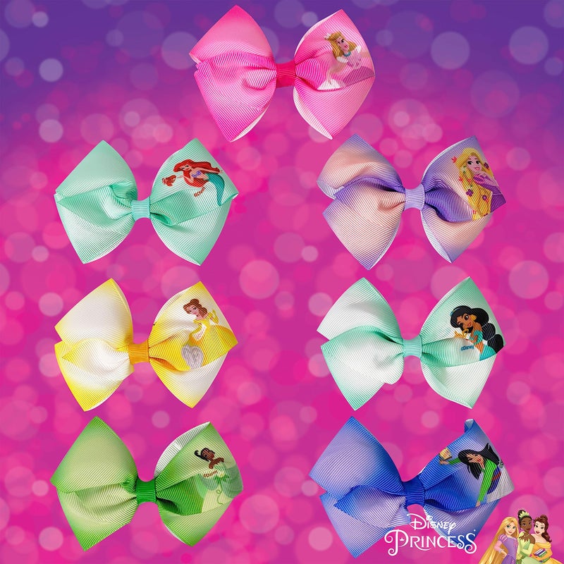 Luv Her Disney Princess - Girls Hair Accessories Gift Set - Kids Hair Bows - 7 Pcs 4 Inch Bundle - Different Princess on Each Clip - Alligator Clip Ages 3+ - Image 5