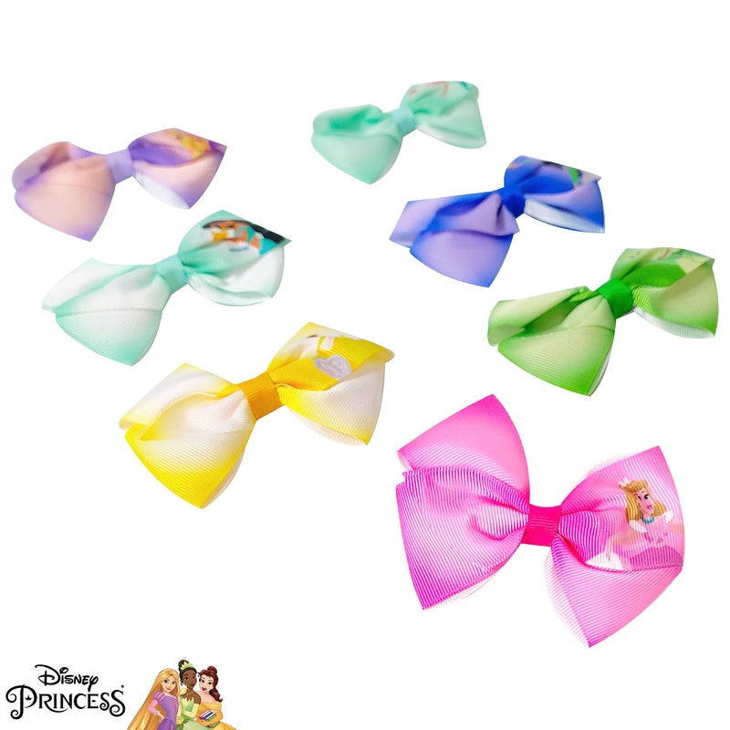 Luv Her Disney Princess - Girls Hair Accessories Gift Set - Kids Hair Bows - 7 Pcs 4 Inch Bundle - Different Princess on Each Clip - Alligator Clip Ages 3+ - Image 3