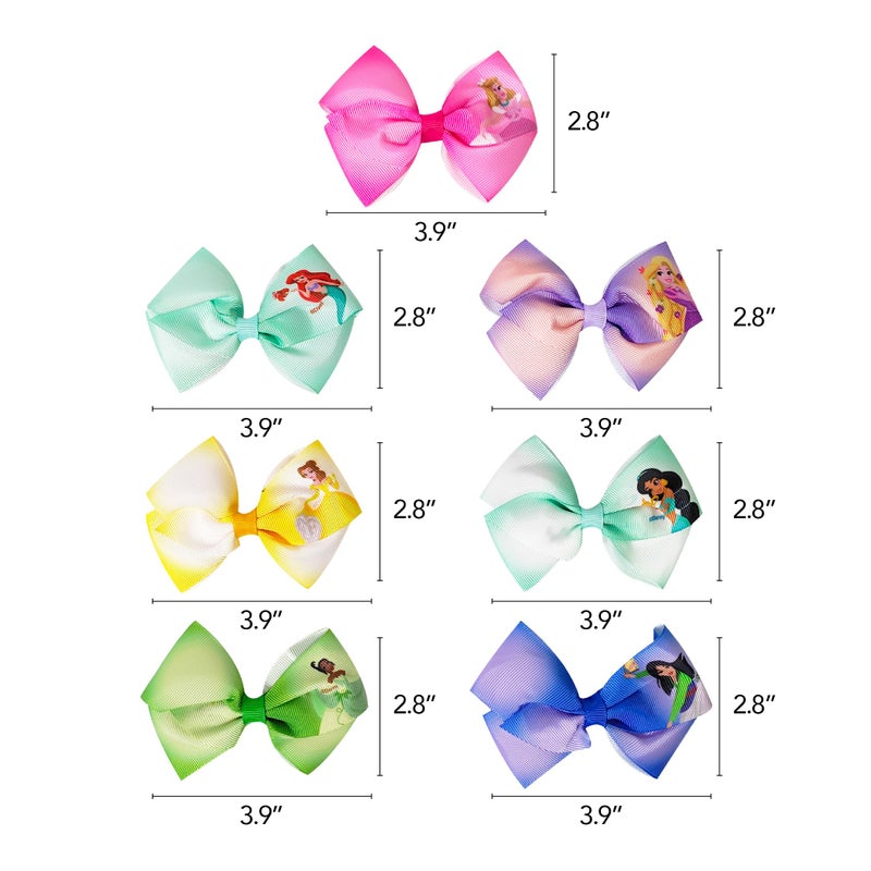 Luv Her Disney Princess - Girls Hair Accessories Gift Set - Kids Hair Bows - 7 Pcs 4 Inch Bundle - Different Princess on Each Clip - Alligator Clip Ages 3+ - Image 4