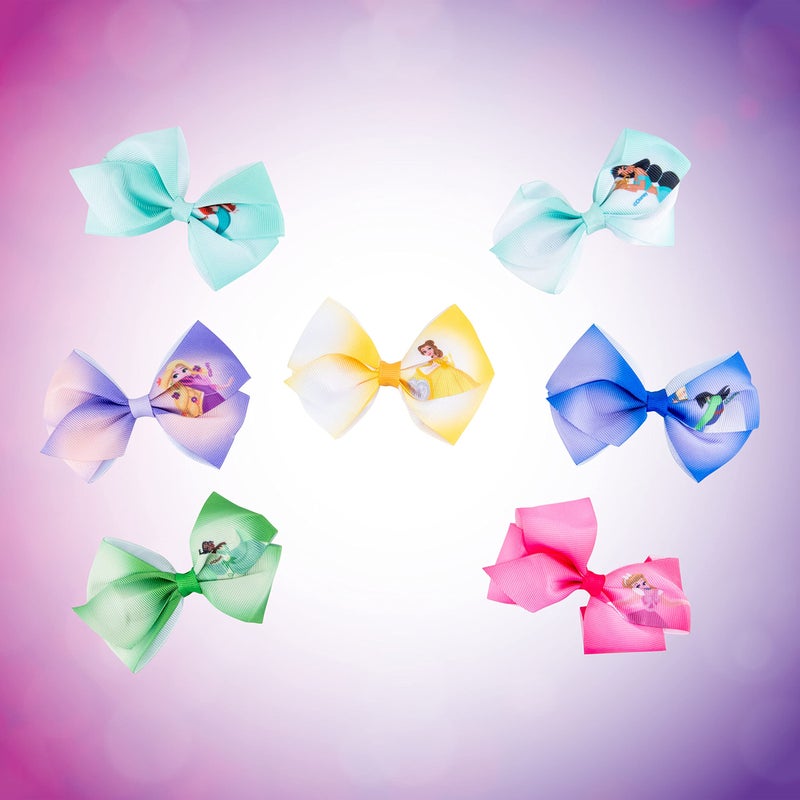 Luv Her Disney Princess - Girls Hair Accessories Gift Set - Kids Hair Bows - 7 Pcs 4 Inch Bundle - Different Princess on Each Clip - Alligator Clip Ages 3+ - Image 2