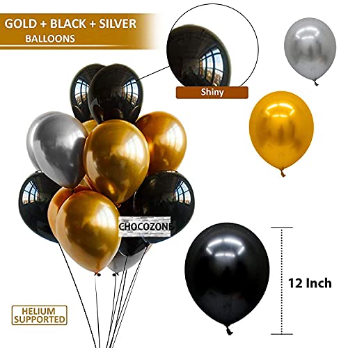 Chocozone Pack of 100 12" Golden,Black & Silver Metallic Birthday, Party Balloons Party Props Decoration Kits for Birthday - Image 2
