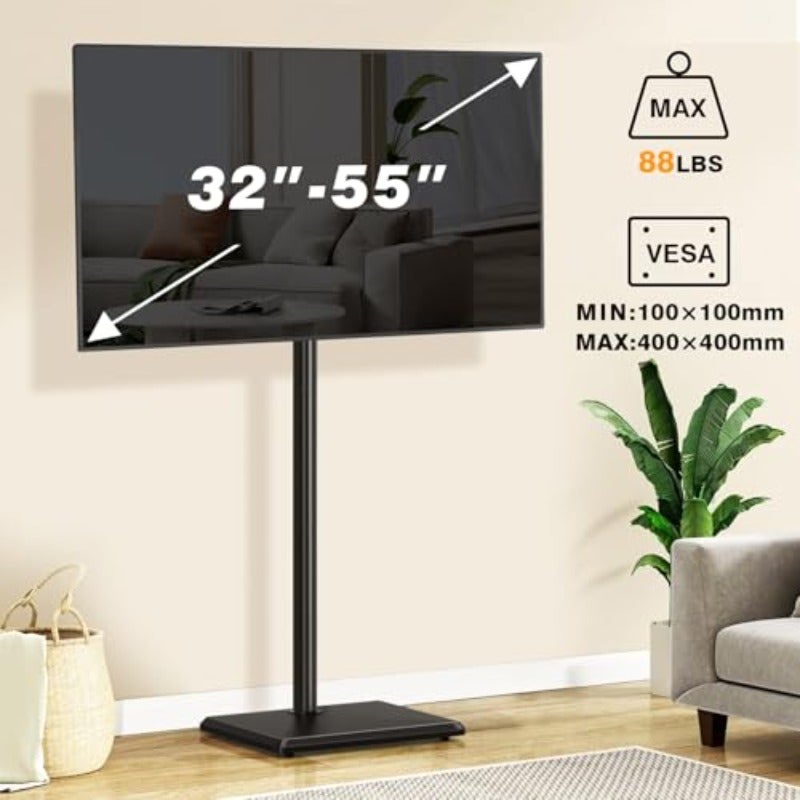 ستاند تلفزيون أرضي دوار عالمي مقاس 32-55 بوصة، قابل لضبط الارتفاع، بحامل VESA 400x400 مم، سعة 88 رطلاً، اللون أسود HMD-1501 - Image 4