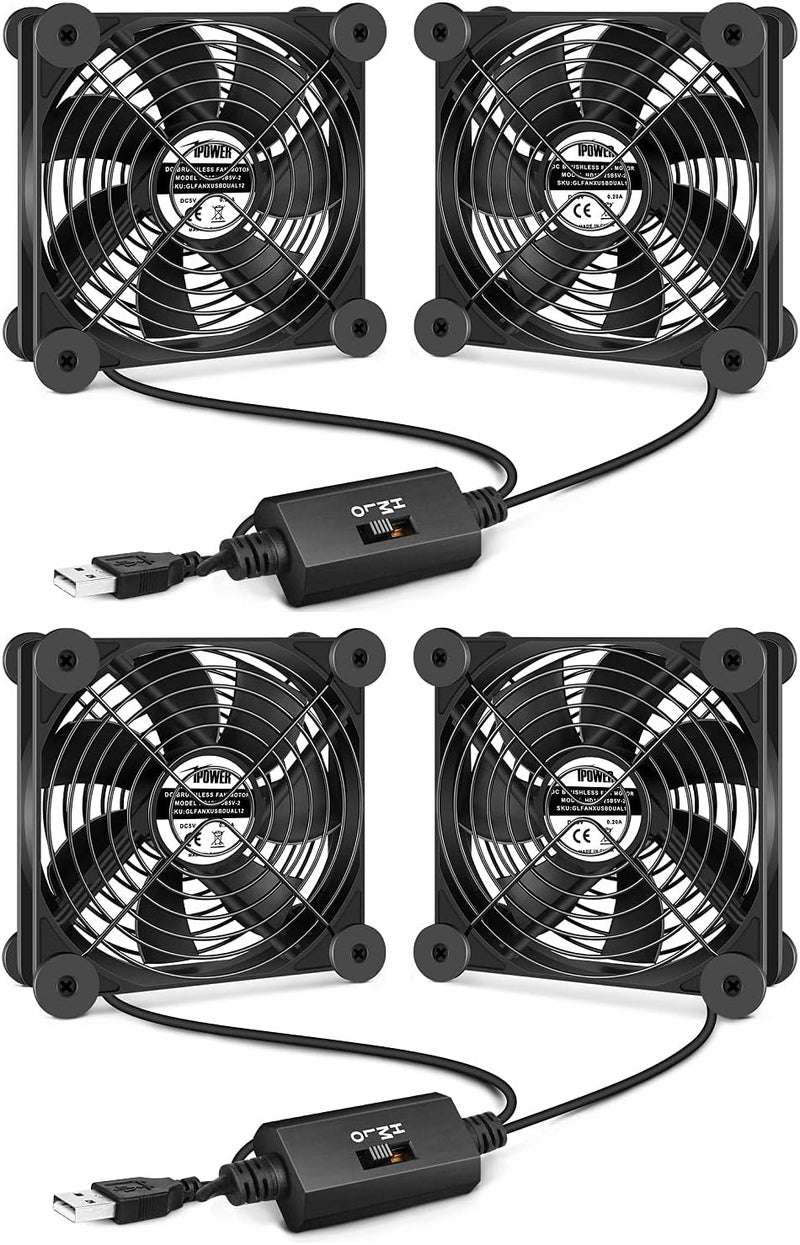 iPower Quiet Cooling Fan 120mm Dual USB Case Fan with Speed Controller for Receiver DVRPlayStationXboxComputer Cabinet Cooling 2 Pack Black - Image 1