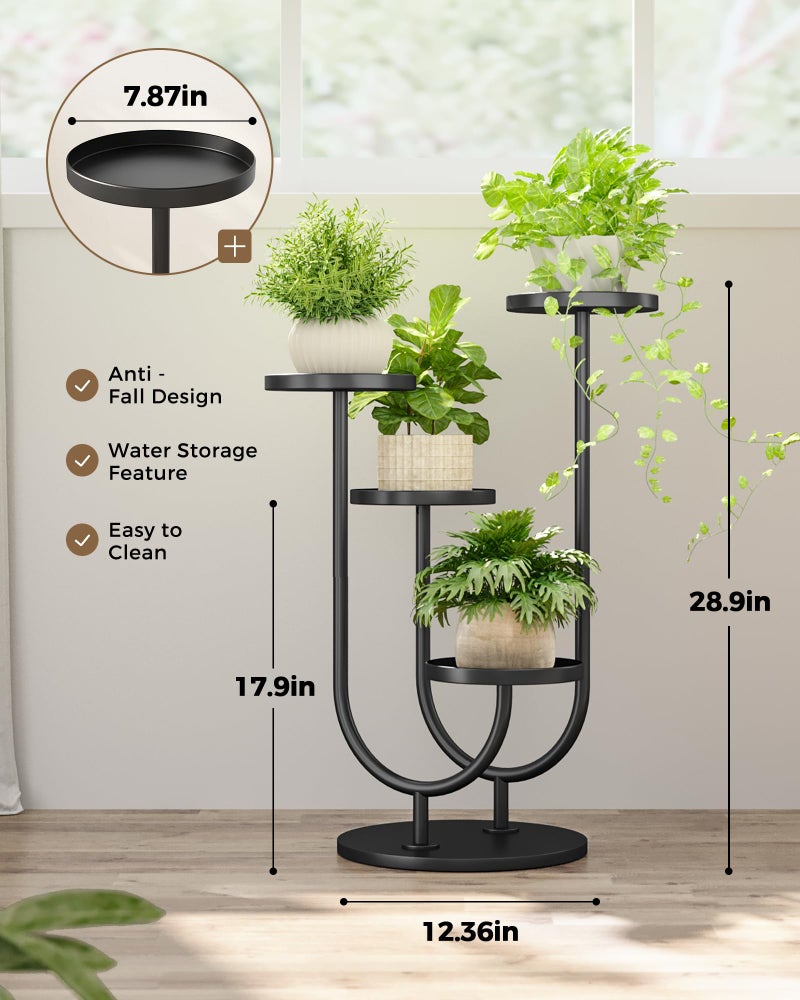 Bamworld Upgraded Outdoor Plant Stand Metal Plant Stand Indoor Corner Plant Stands 4 Pots Plant Shelf for Tall Plant Holder Black Plant Shelves for Living Room Bedroom Midcentury Modern Home Decor - Image 2