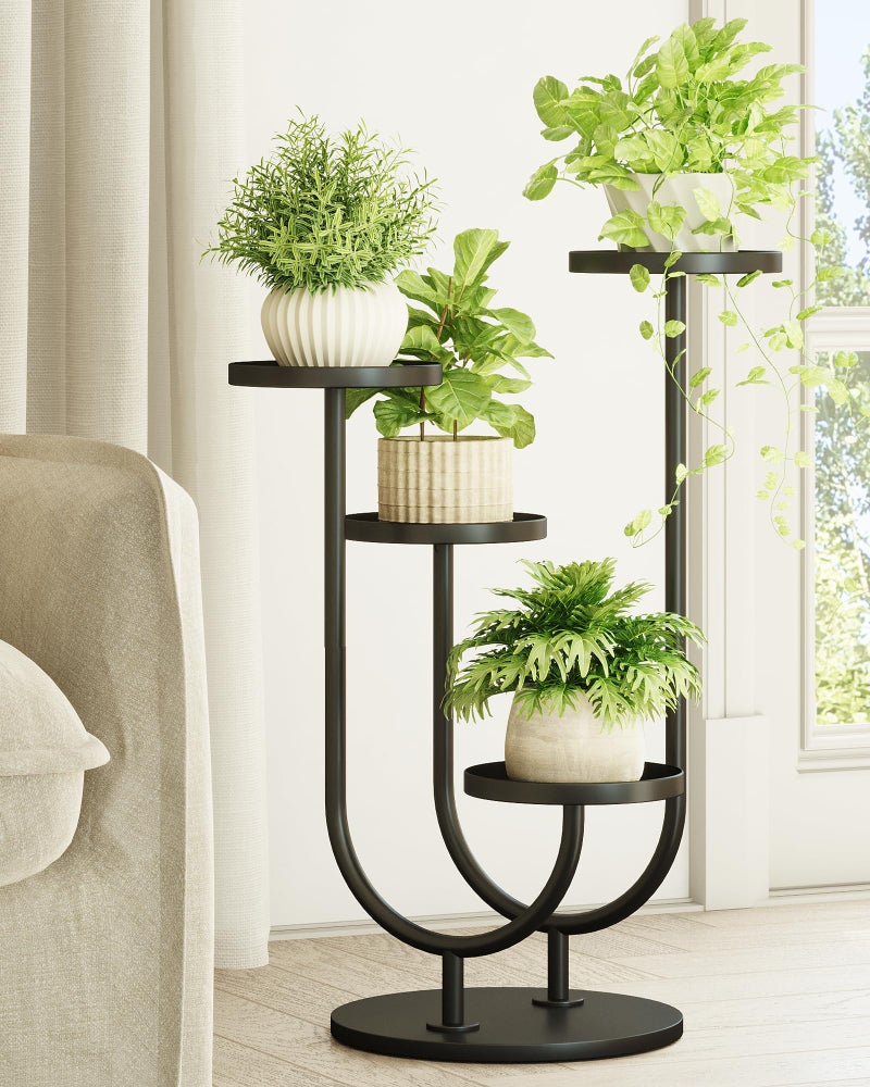 Bamworld Upgraded Outdoor Plant Stand Metal Plant Stand Indoor Corner Plant Stands 4 Pots Plant Shelf for Tall Plant Holder Black Plant Shelves for Living Room Bedroom Midcentury Modern Home Decor - Image 1