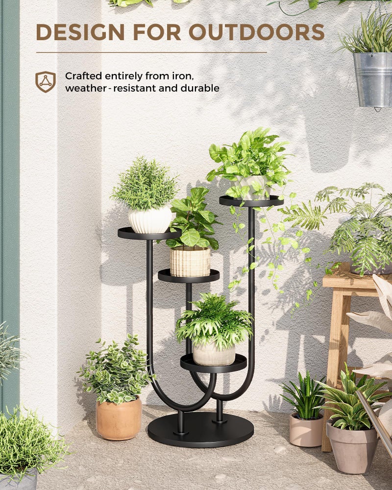 Bamworld Upgraded Outdoor Plant Stand Metal Plant Stand Indoor Corner Plant Stands 4 Pots Plant Shelf for Tall Plant Holder Black Plant Shelves for Living Room Bedroom Midcentury Modern Home Decor - Image 4