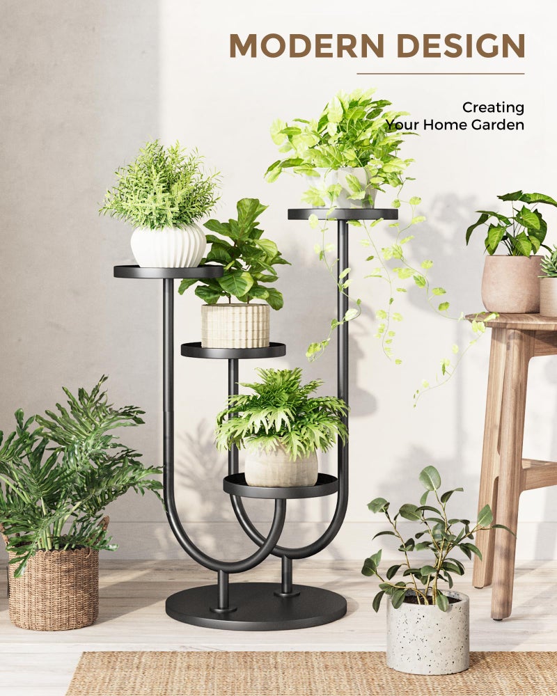 Bamworld Upgraded Outdoor Plant Stand Metal Plant Stand Indoor Corner Plant Stands 4 Pots Plant Shelf for Tall Plant Holder Black Plant Shelves for Living Room Bedroom Midcentury Modern Home Decor - Image 5