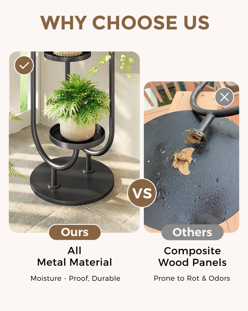 Bamworld Upgraded Outdoor Plant Stand Metal Plant Stand Indoor Corner Plant Stands 4 Pots Plant Shelf for Tall Plant Holder Black Plant Shelves for Living Room Bedroom Midcentury Modern Home Decor - Image 3