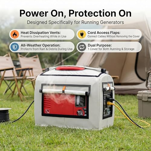 JIAHOO Generator Cover Portable Generator Cover Generator Running Cover Can Be Rolled Up and Opened All Around 217 Lx 138Wx174H inches Beige - Image 3