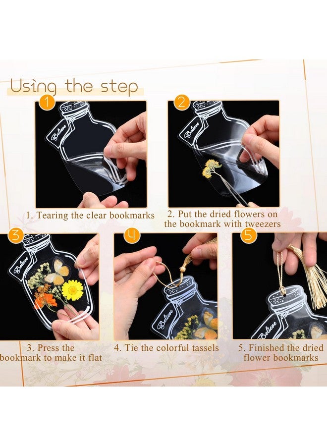 TaoBary 81 Pcs Diy Transparent Dried Flower Bookmark Set Include Clear Bookmarks Dried Flowers Colorful Tassels And Tweezer Handmade Dried Floral Bookmark For Book Bottle Supplies(Stylish) - Image 3
