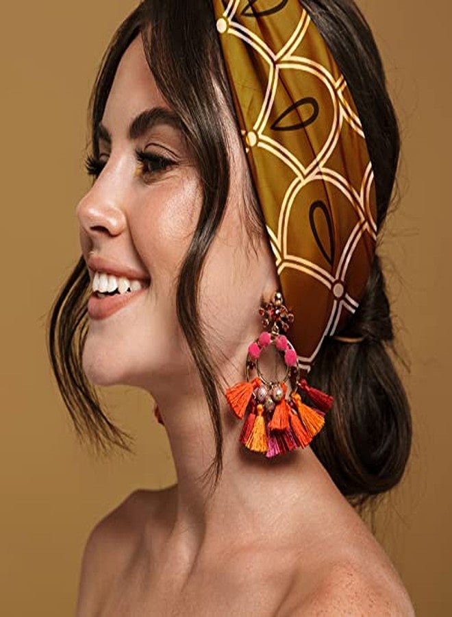 كارما طوق رأس كارما الزهري للنساء - عريض - طوق رأس من القماش ووشاح شعر مطاطي - أزرق وأبيض - Image 5