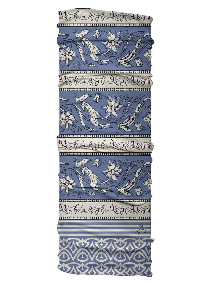 كارما طوق رأس كارما الزهري للنساء - عريض - طوق رأس من القماش ووشاح شعر مطاطي - أزرق وأبيض - Image 2