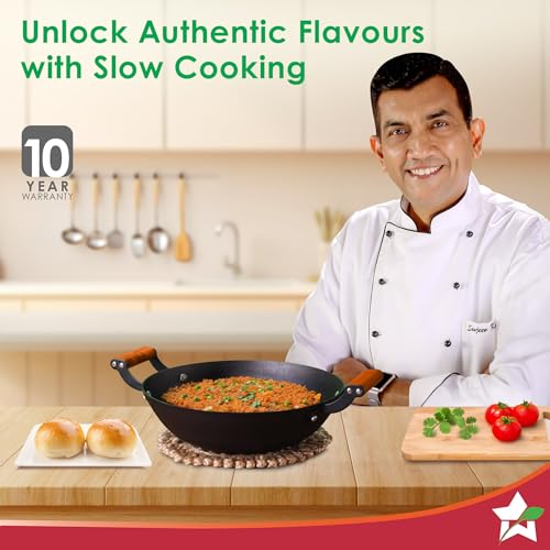 Wonderchef Pre-Seasoned Ferro Light 28cm Kadhai | 3.2L | Acacia Wooden Handles | Gravity Moulding Technology | No Chemical Coating |10 Year Warranty - Image 2