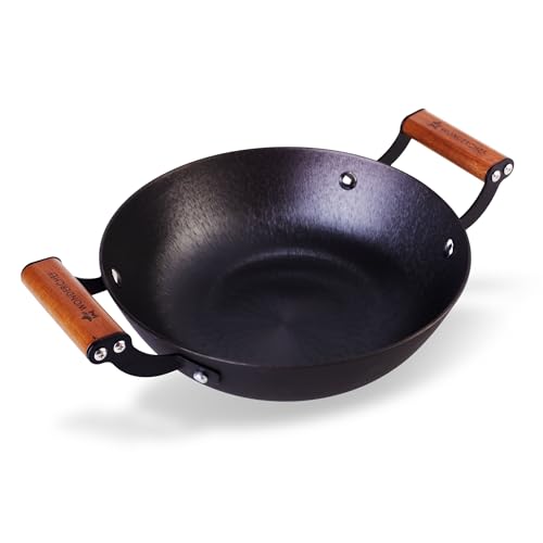 Wonderchef Pre-Seasoned Ferro Light 28cm Kadhai | 3.2L | Acacia Wooden Handles | Gravity Moulding Technology | No Chemical Coating |10 Year Warranty - Image 1