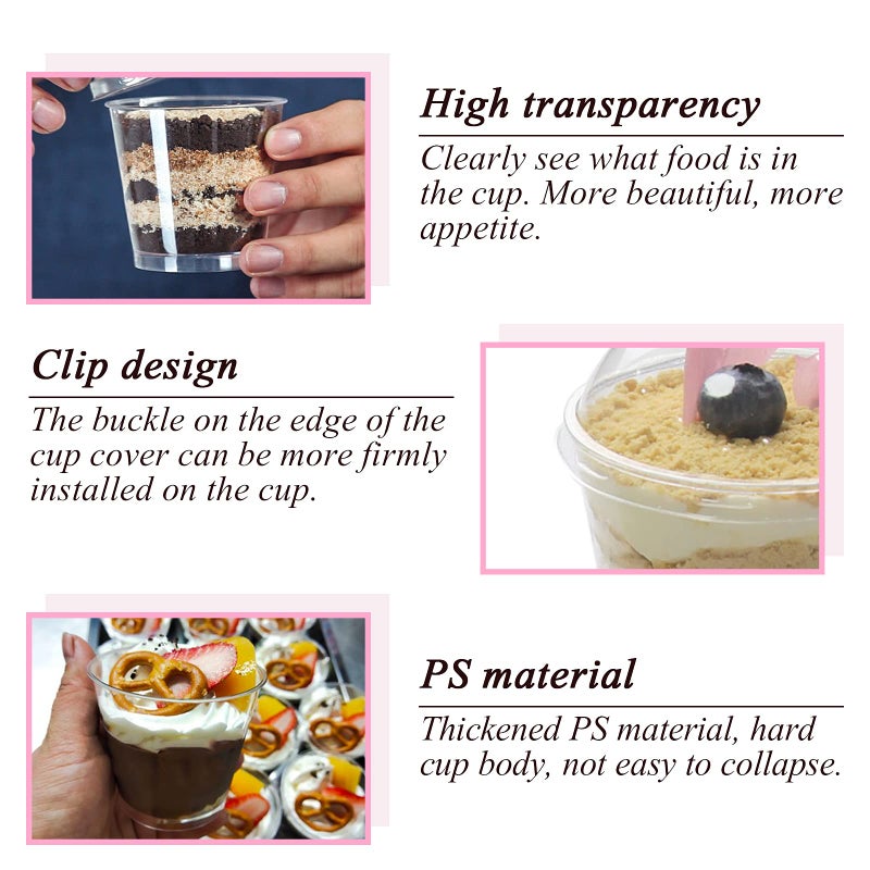 MR.FOAM Clear Plastic Cups with Lids 6oz-25 Sets Mini Parfait Cups with No Holes Dome Lids Parfait Cups with Lids  Disposable Party Cups for Fruit/Ice Cream/Cupcake/Iced Cold Drinks - Image 3