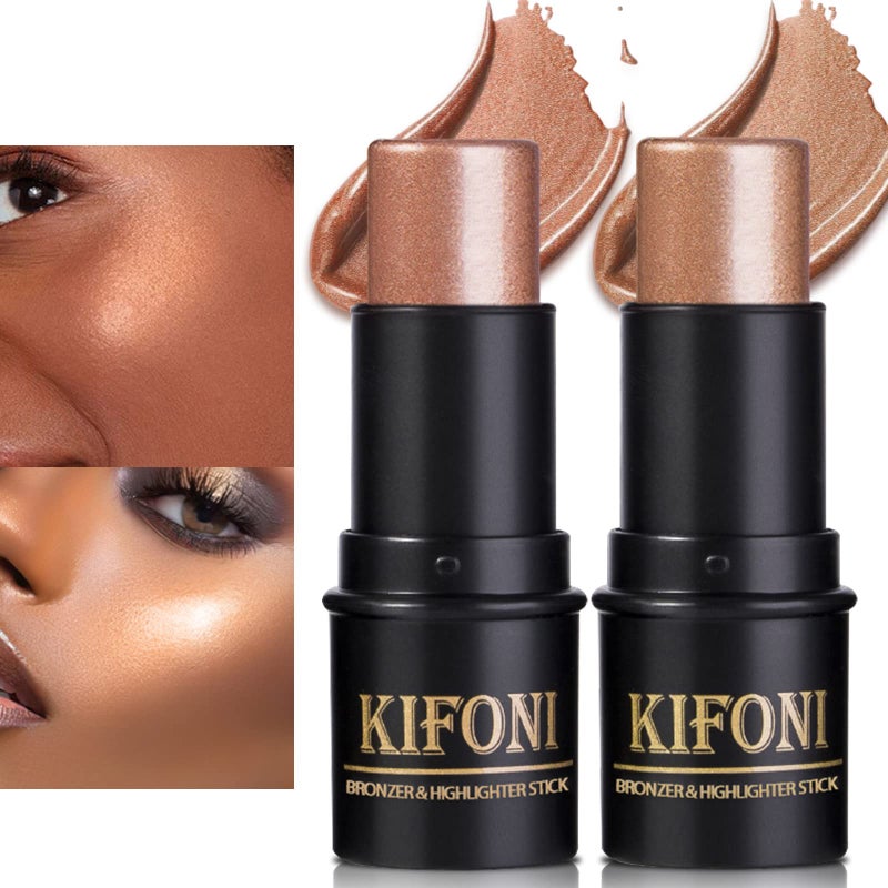 LSxia مجموعة مكياج عصا هايلايتر 2 قطعة من LSxia، عصا هايلايتر لامعة وعصا برونزر، عصا كونتور مقاومة للماء تدوم طويلاً، تضيء وتظلل الوجه بسلاسة - Image 1