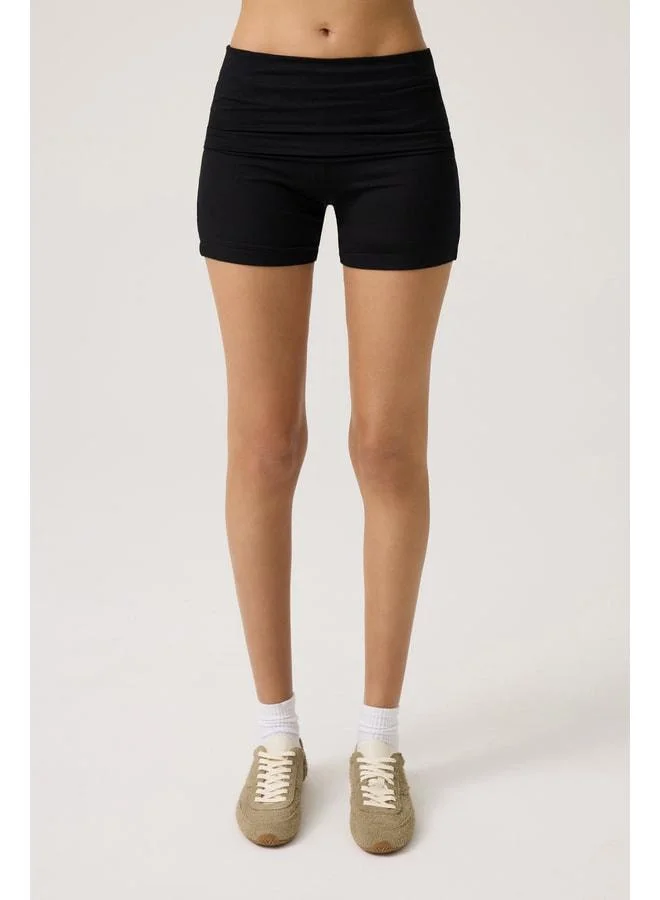 Los Ojos Black Foldable Waist-Detail Lounge Shorts.