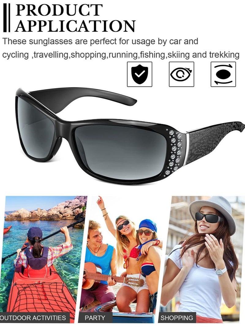 SYOSI Rhinestone Sunglasses Women Retro Wrap Around Sunglasses Crystal Oversized Bling Glasses Vintage Sunglasses Women Men for Driving Fishing Shopping - Image 5