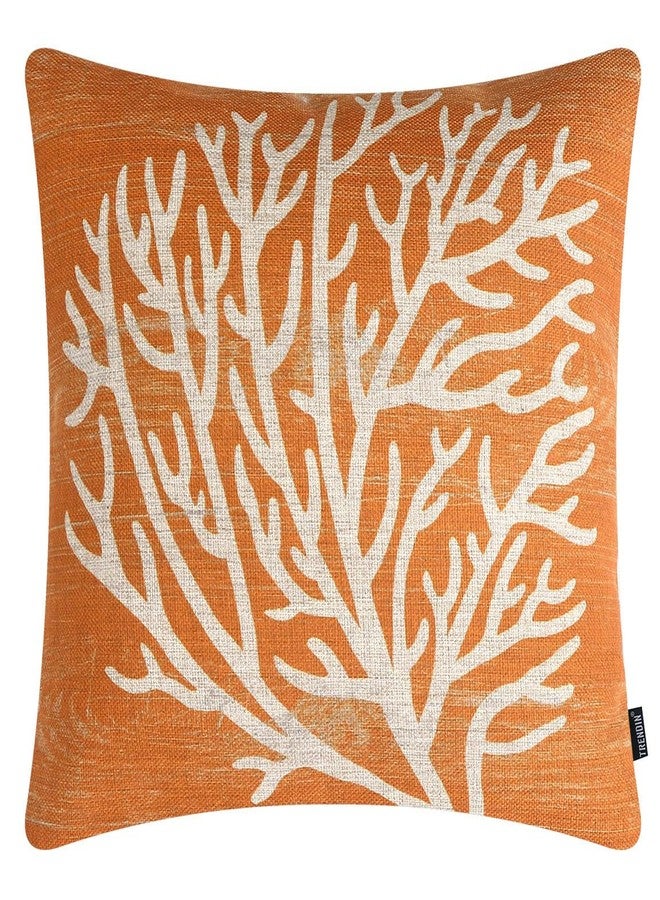 TRENDIN Coral Pillow Cover 18X18 for Couch Sea Ocean Decor Square Linen Cushion Case Sofa Home Decorations Orange PL1052TR - Image 1
