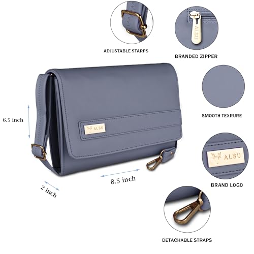 ALSU Women's trendy Sling Bag | handbag | purse | crossbody bag| deattachable straps | adjustable straps |card slots side bag| phone pocket (Light Blue) - Image 3