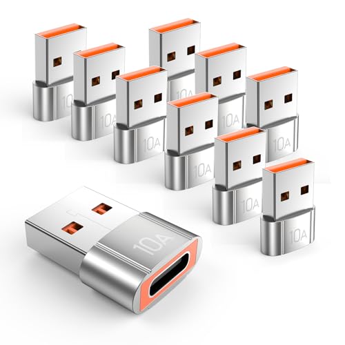 TFAK 10Pack 200W USB C to USB Adapter, with Fast Charging & 480MB Data Transfer, USB C Converter for Apple Watch Ultra iWatch Series 8 7,iPhone 16 15 Plus Pro Max,Silver - Image 1