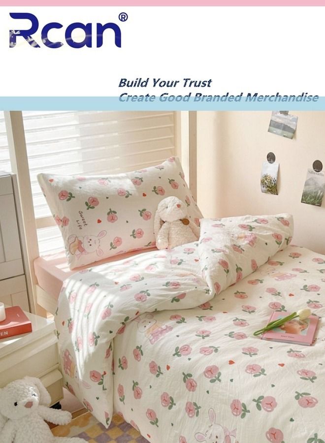 Rcan 3 Piece School Season Duvet Cover Set College Style Cartoon Print  High Cotton Kids Bedding Quilt Cover Sheet Pillow Covers Or Dormitory Single Bed Children's Bed For Boys Girls 150x200cm 59x78.7in - Image 5