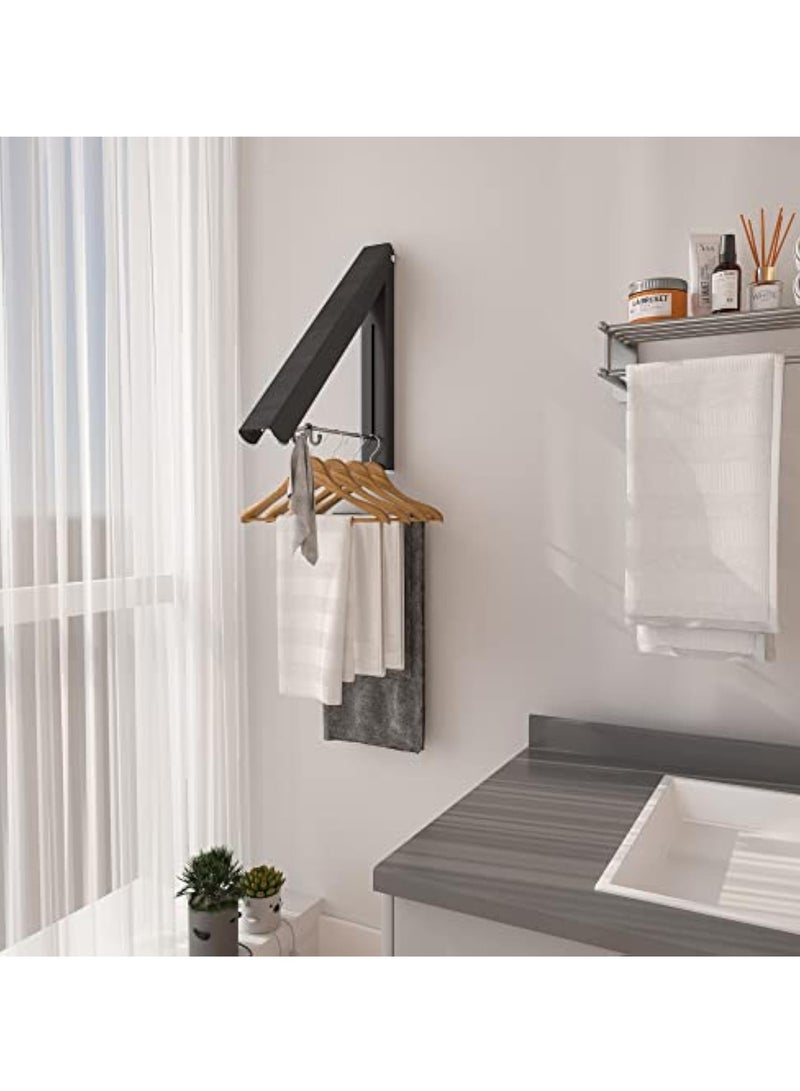 YelaJoy Single Retractable Clothes Drying Rack, Wall Mounted Foldable Laundry Hanger for Small Spaces, Small Collapsible Folding Garment Racks, Coat Hanger Dorm Accessories (Black) - Image 4
