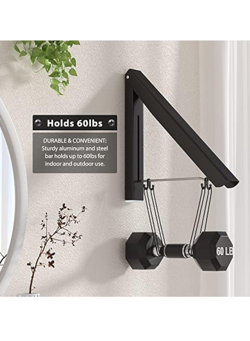 YelaJoy Single Retractable Clothes Drying Rack, Wall Mounted Foldable Laundry Hanger for Small Spaces, Small Collapsible Folding Garment Racks, Coat Hanger Dorm Accessories (Black) - Image 2