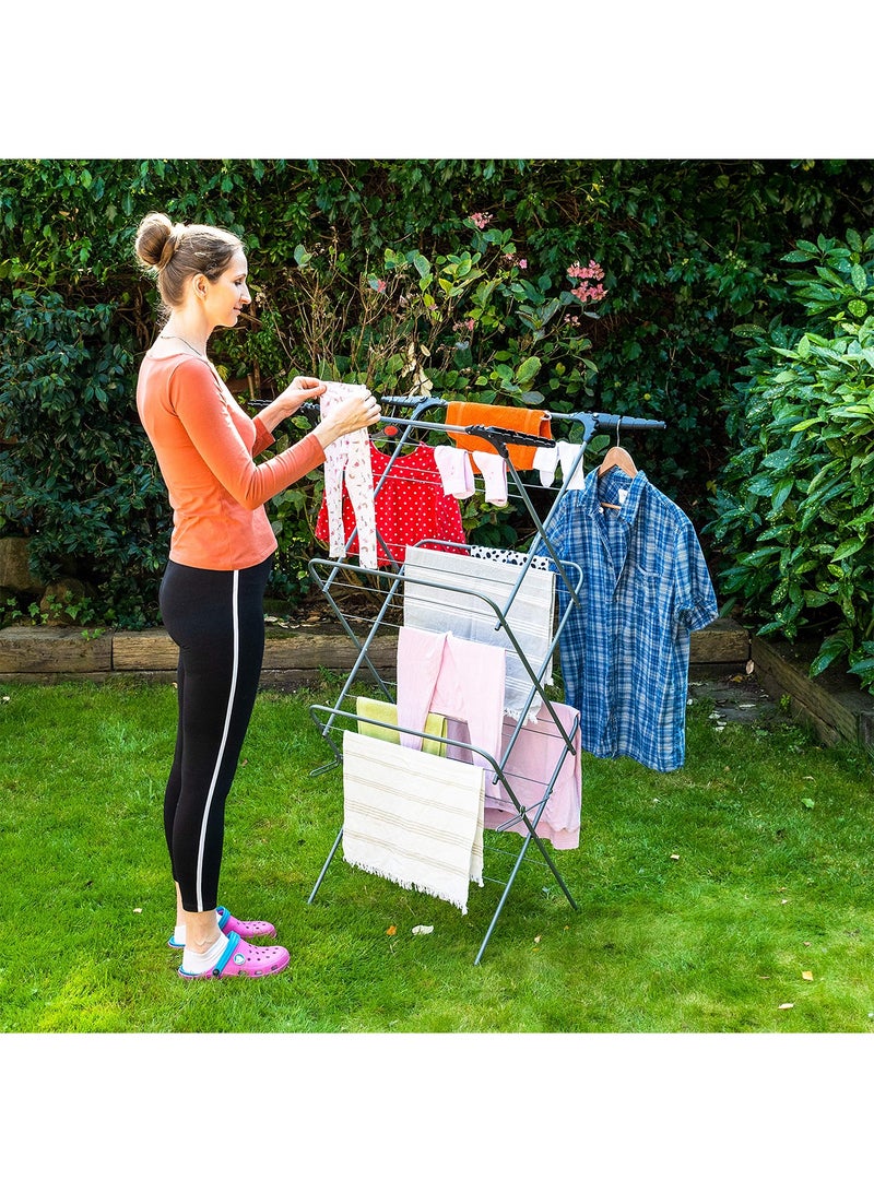 Taimi 3-Tier Foldable Clothes Drying Rack, Indoor and Outdoor Laundry Dryer with Non-Slip Bases and Corner Spaces for Hanging Hangers - Grey - Image 5