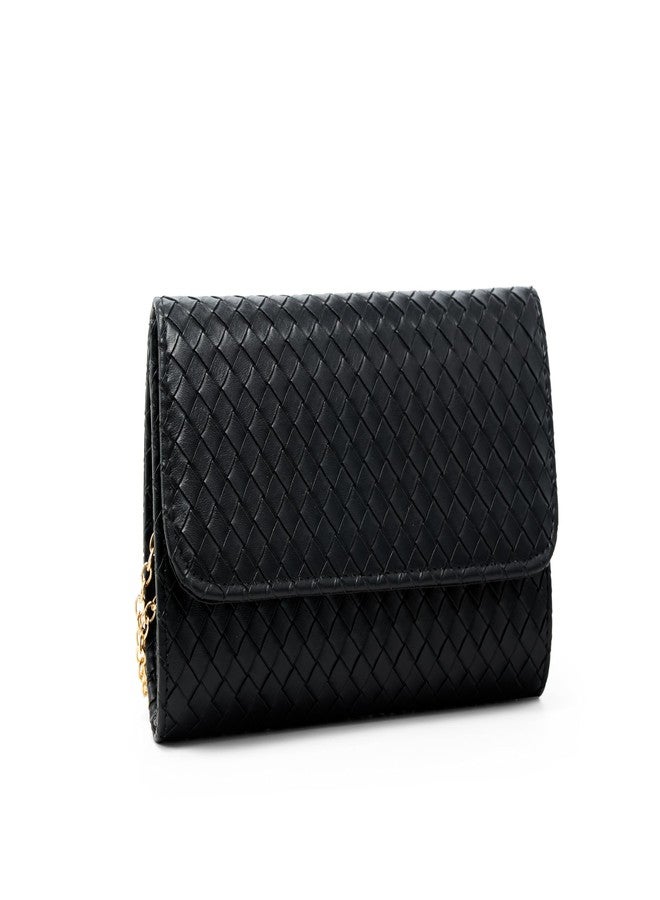 MUDUO Women's Woven Evening Bag Casual Leather Shoulder Handbag Fashion Crossbody Clutch Purse (BZ18-Black) - Image 1