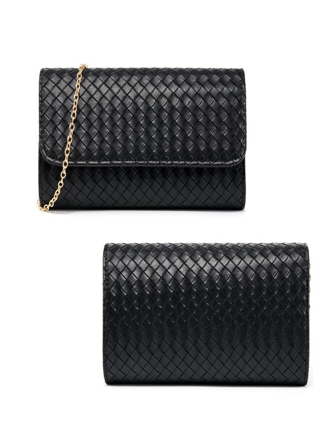 MUDUO Women's Woven Evening Bag Casual Leather Shoulder Handbag Fashion Crossbody Clutch Purse (BZ18-Black) - Image 4
