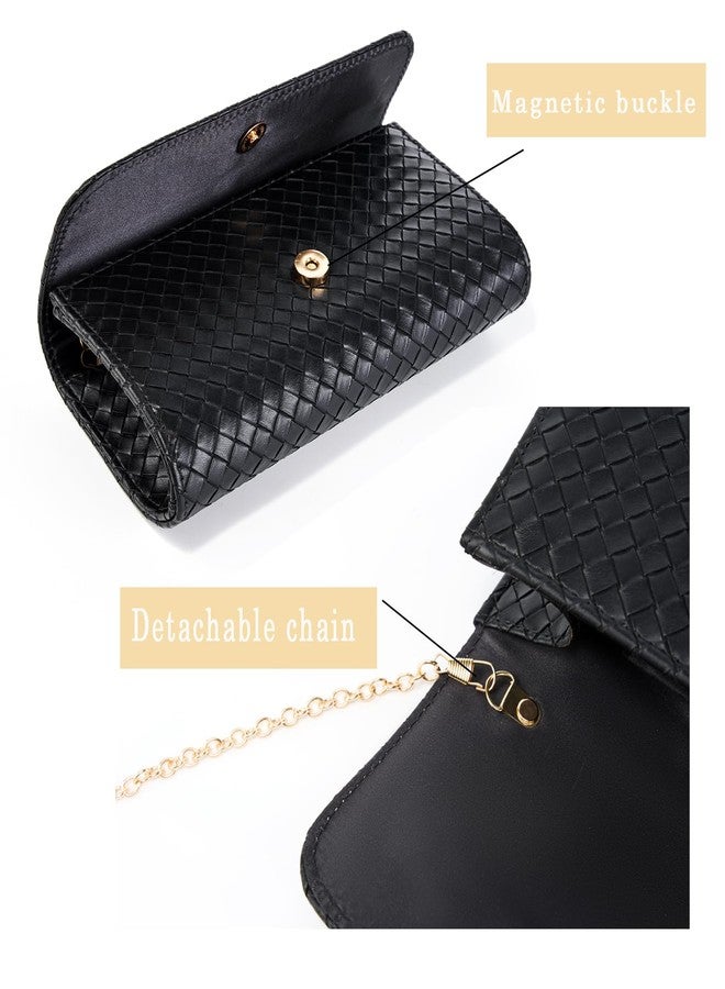 MUDUO Women's Woven Evening Bag Casual Leather Shoulder Handbag Fashion Crossbody Clutch Purse (BZ18-Black) - Image 5