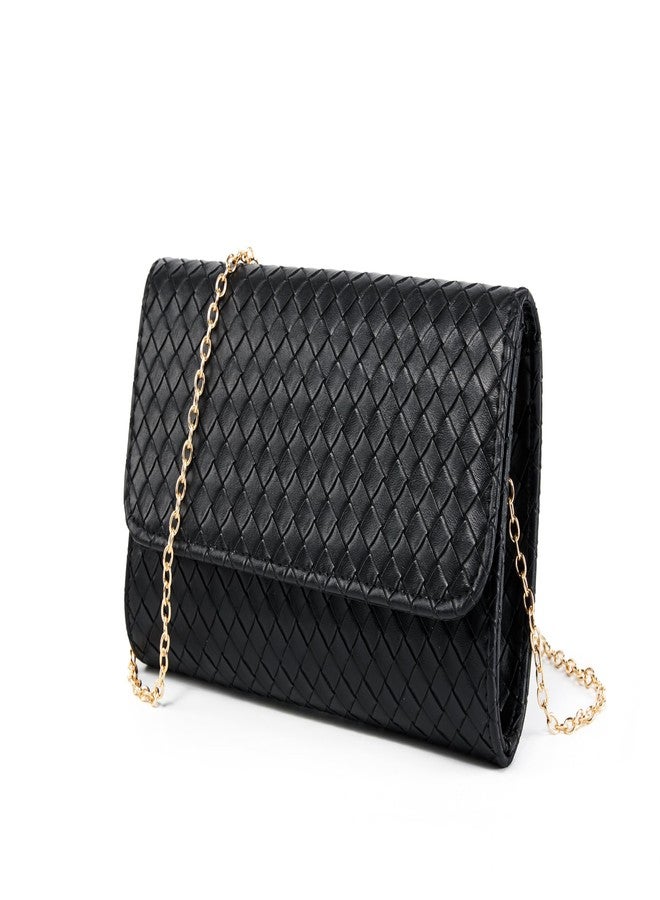 MUDUO Women's Woven Evening Bag Casual Leather Shoulder Handbag Fashion Crossbody Clutch Purse (BZ18-Black) - Image 3