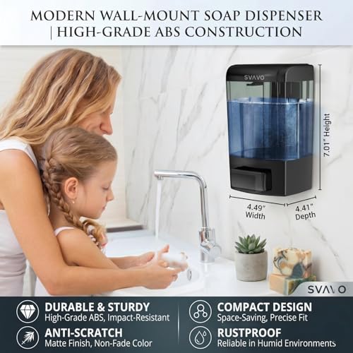 SVAVO Wall Mounted Soap Dispenser Kitchen Bathroom Manual Soap Dispenser Refillable Hand soap Dispenser for Liquid Contianers Shampoo Gel Chamber for Household Commerical 23.7oz (700ml) ABS - Image 4