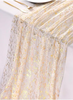 Lemon Gold Table Runners, Sheer Chiffon Tulle Cheesecloth, Wedding Runner, Golden Sequin Glitter, Metallic Foil Party Table Decorations Centerpieces for Wedding Birthday Festival 70x300cm  - Image 1