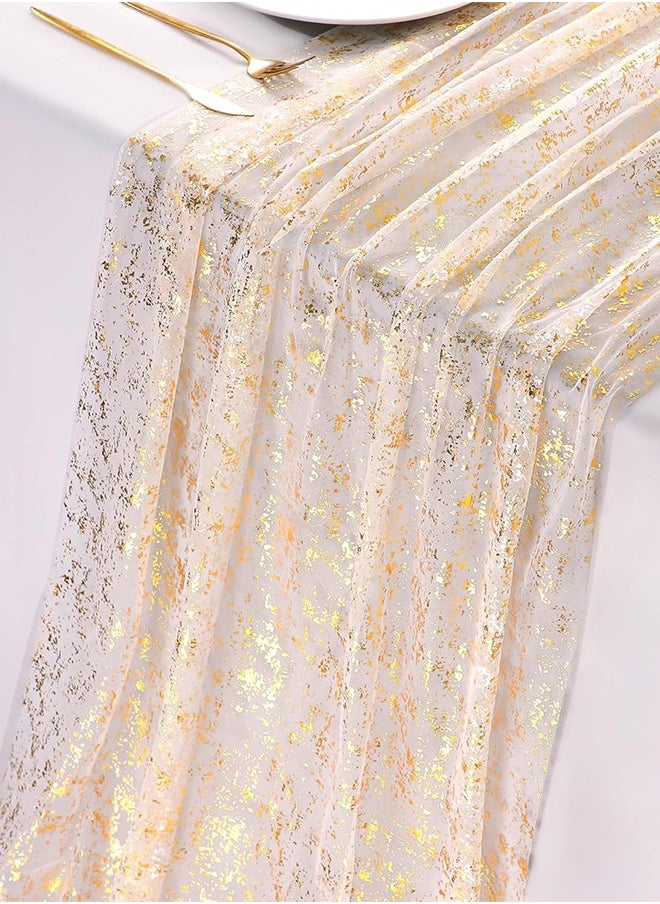 Lemon Gold Table Runners, Sheer Chiffon Tulle Cheesecloth, Wedding Runner, Golden Sequin Glitter, Metallic Foil Party Table Decorations Centerpieces for Wedding Birthday Festival 70x300cm  - Image 1